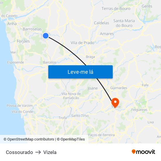 Cossourado to Vizela map