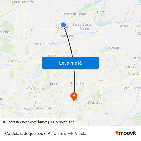 Caldelas, Sequeiros e Paranhos to Vizela map