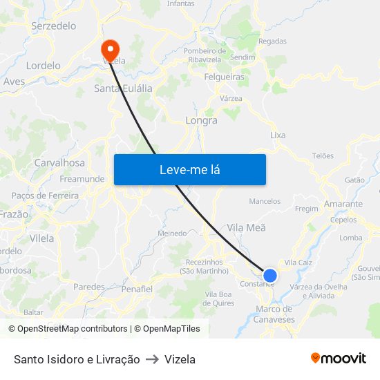 Santo Isidoro e Livração to Vizela map