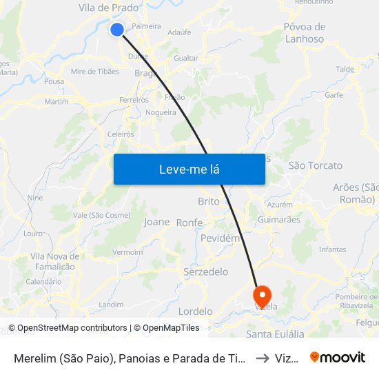 Merelim (São Paio), Panoias e Parada de Tibães to Vizela map