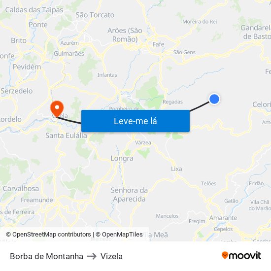 Borba de Montanha to Vizela map