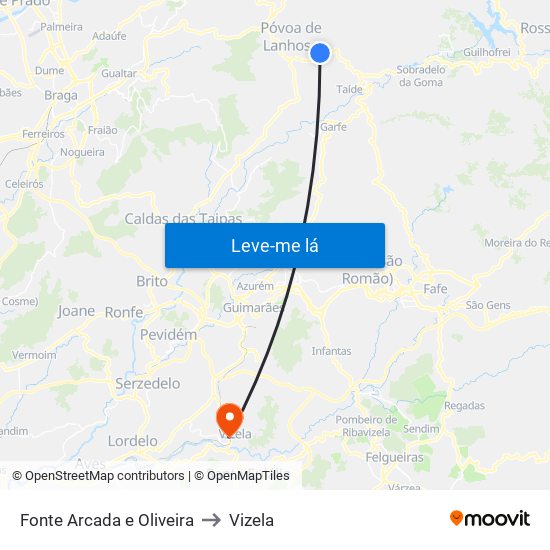 Fonte Arcada e Oliveira to Vizela map