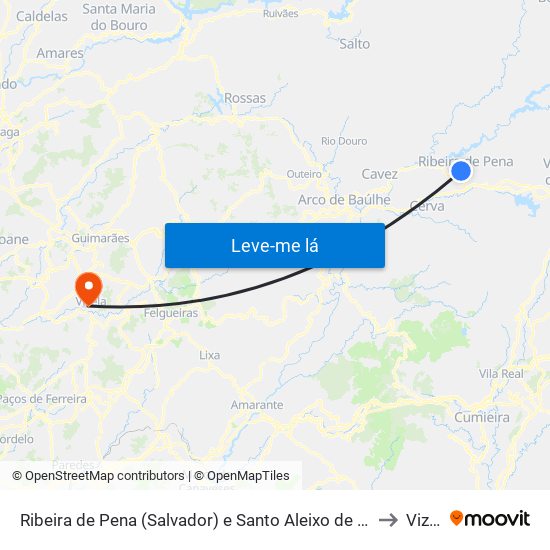 Ribeira de Pena (Salvador) e Santo Aleixo de Além-Tâmega to Vizela map