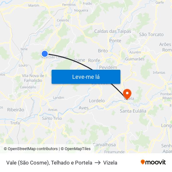 Vale (São Cosme), Telhado e Portela to Vizela map