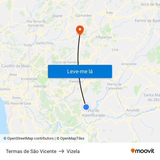 Termas de São Vicente to Vizela map