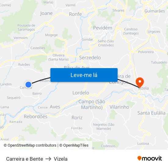 Carreira e Bente to Vizela map