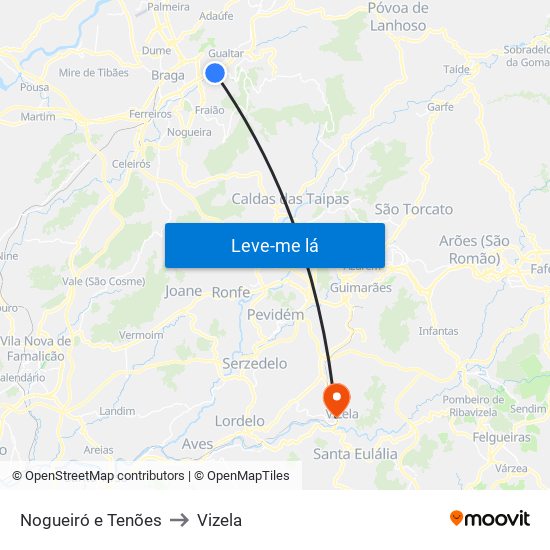 Nogueiró e Tenões to Vizela map