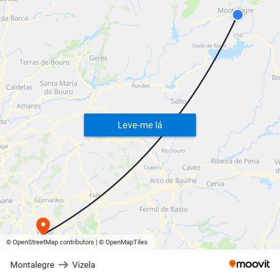 Montalegre to Vizela map