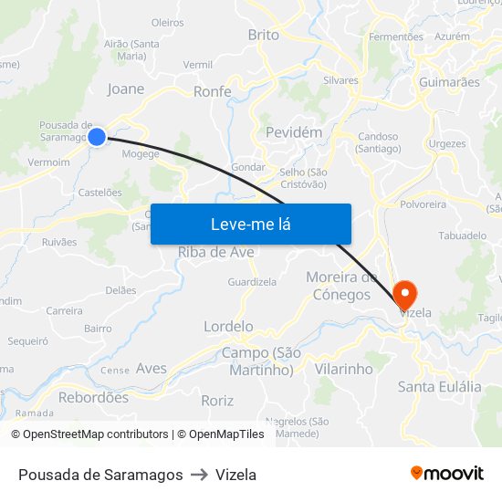 Pousada de Saramagos to Vizela map