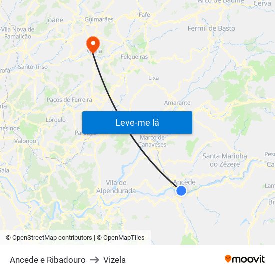 Ancede e Ribadouro to Vizela map