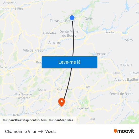 Chamoim e Vilar to Vizela map