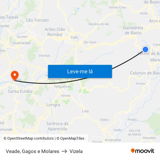 Veade, Gagos e Molares to Vizela map