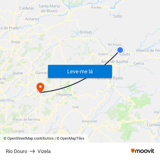 Rio Douro to Vizela map