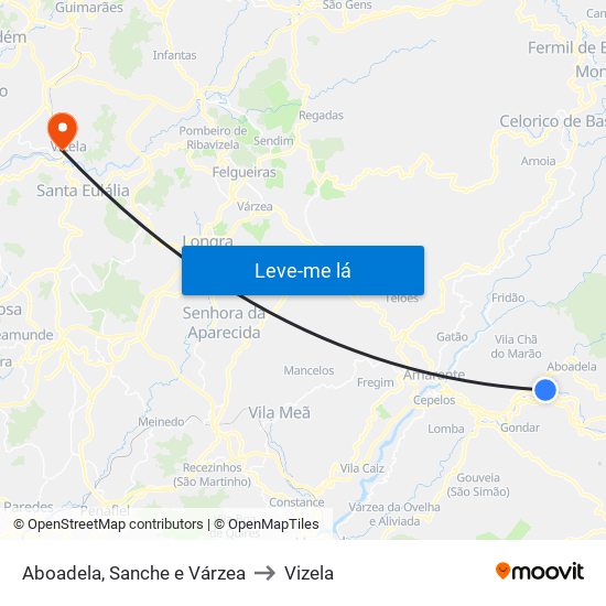 Aboadela, Sanche e Várzea to Vizela map