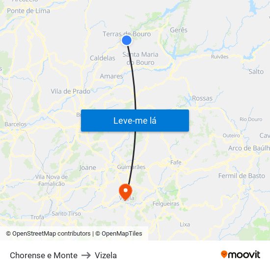 Chorense e Monte to Vizela map