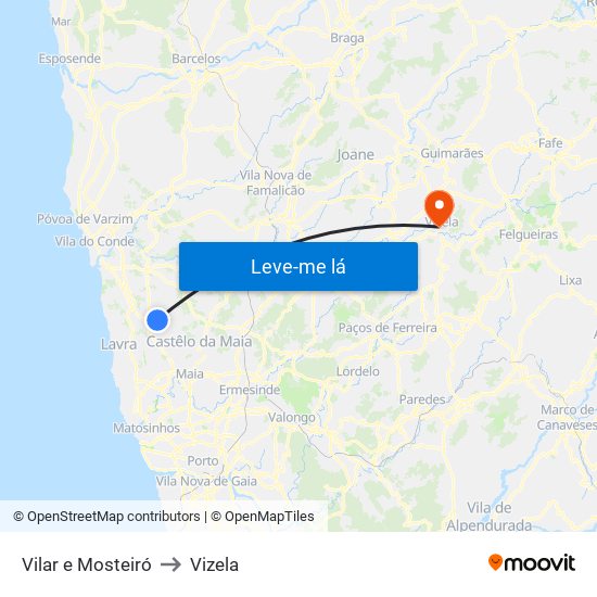 Vilar e Mosteiró to Vizela map