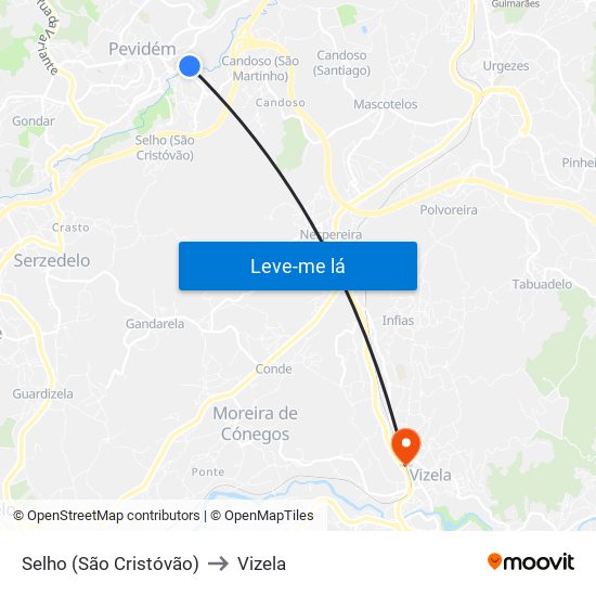 Selho (São Cristóvão) to Vizela map