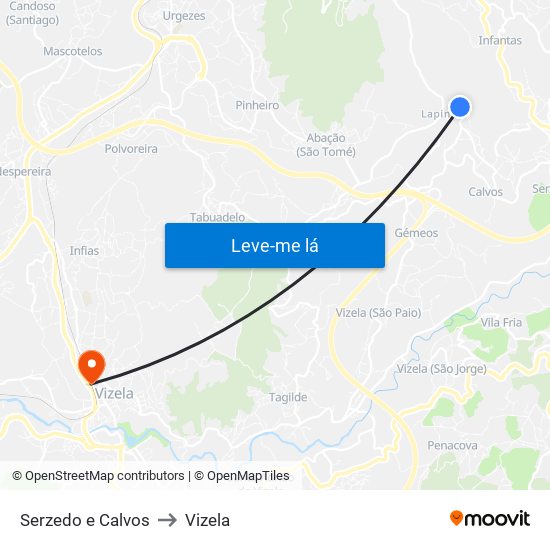 Serzedo e Calvos to Vizela map