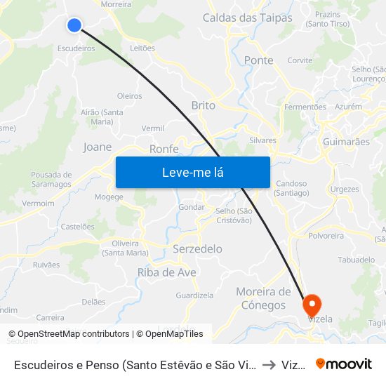Escudeiros e Penso (Santo Estêvão e São Vicente) to Vizela map