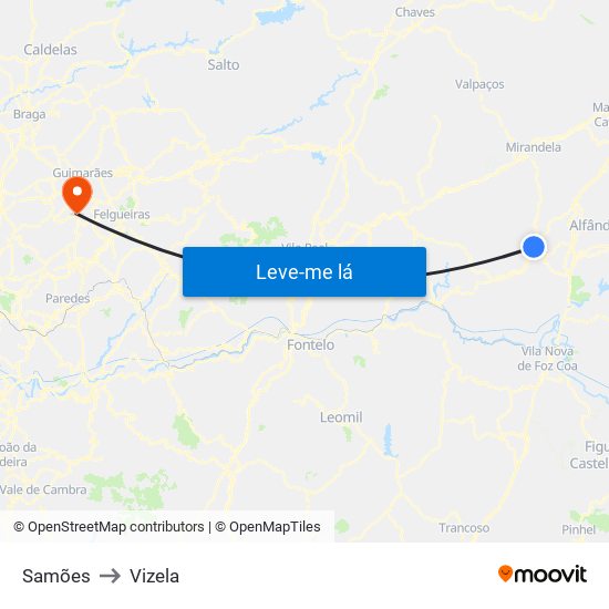 Samões to Vizela map