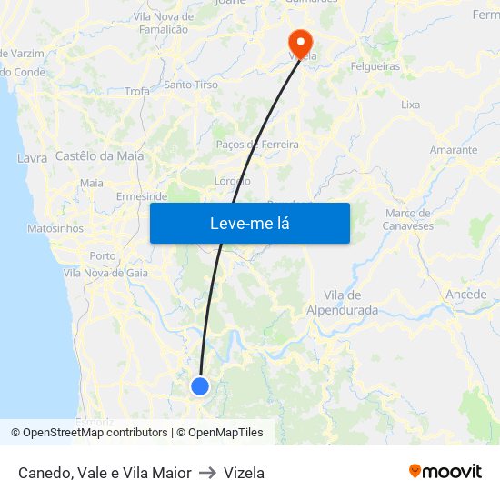 Canedo, Vale e Vila Maior to Vizela map