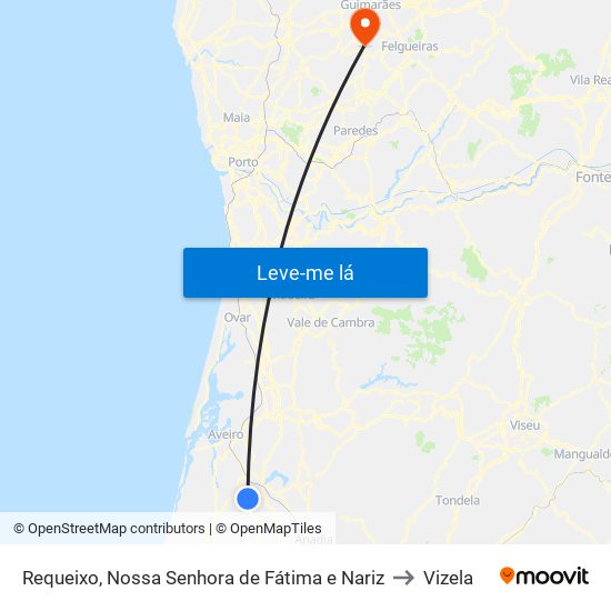 Requeixo, Nossa Senhora de Fátima e Nariz to Vizela map