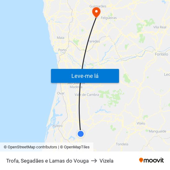 Trofa, Segadães e Lamas do Vouga to Vizela map