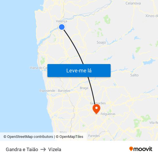 Gandra e Taião to Vizela map