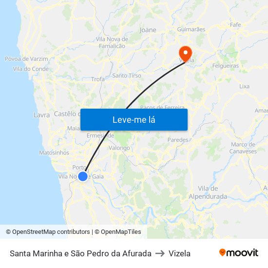 Santa Marinha e São Pedro da Afurada to Vizela map