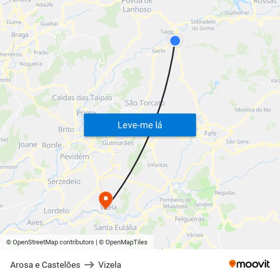 Arosa e Castelões to Vizela map