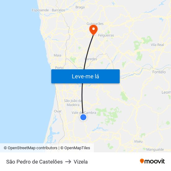 São Pedro de Castelões to Vizela map