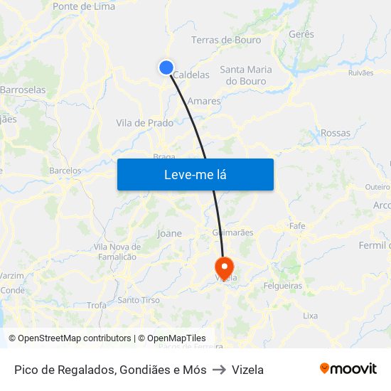 Pico de Regalados, Gondiães e Mós to Vizela map