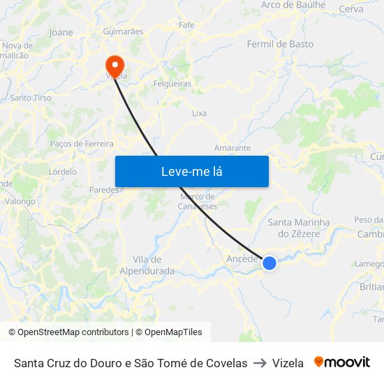 Santa Cruz do Douro e São Tomé de Covelas to Vizela map