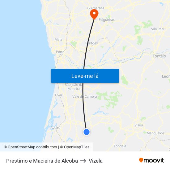 Préstimo e Macieira de Alcoba to Vizela map