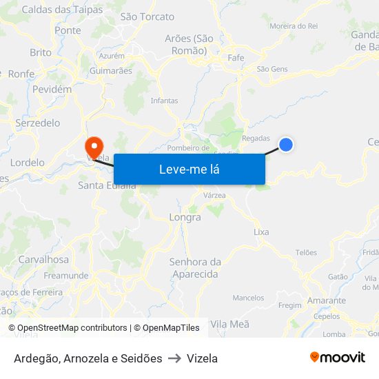 Ardegão, Arnozela e Seidões to Vizela map