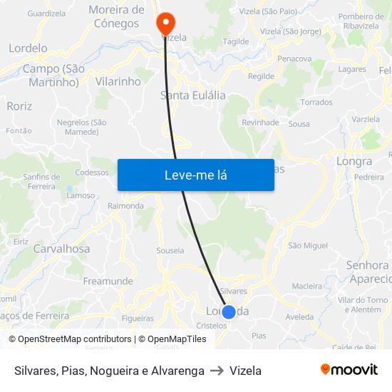 Silvares, Pias, Nogueira e Alvarenga to Vizela map