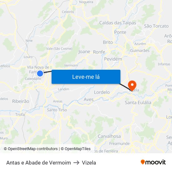 Antas e Abade de Vermoim to Vizela map
