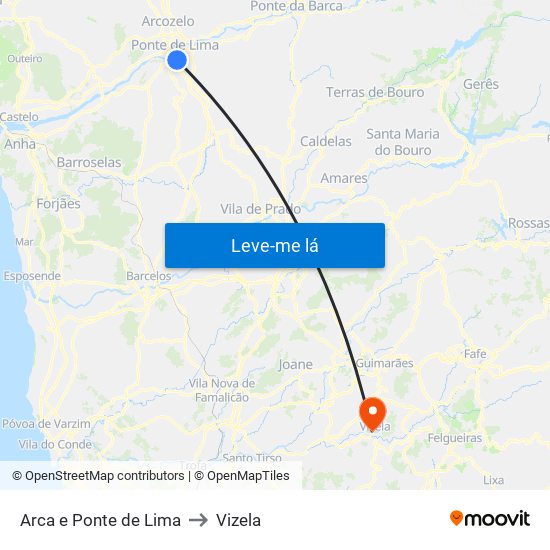 Arca e Ponte de Lima to Vizela map