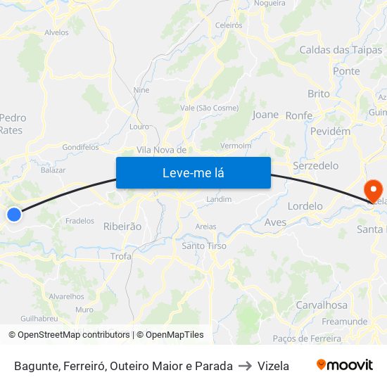 Bagunte, Ferreiró, Outeiro Maior e Parada to Vizela map