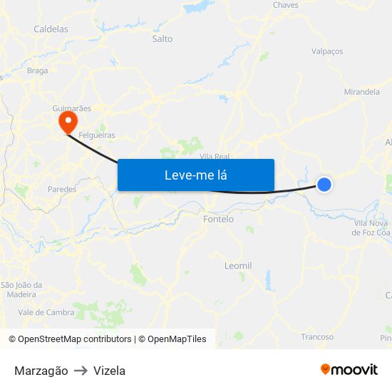 Marzagão to Vizela map