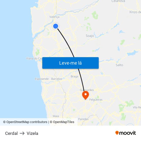 Cerdal to Vizela map