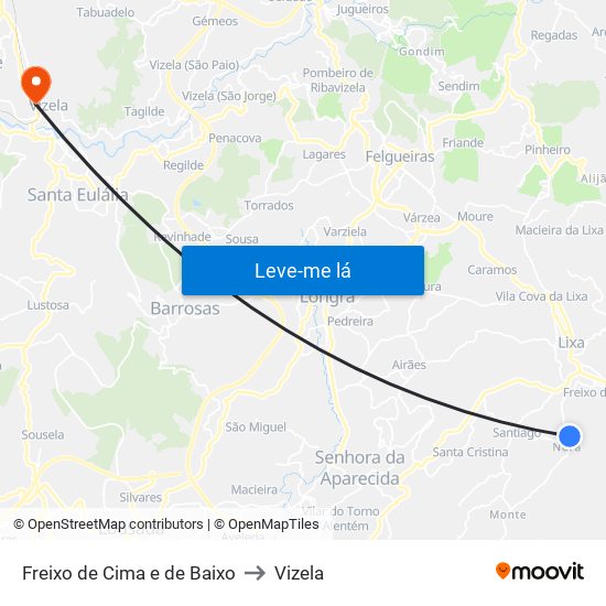 Freixo de Cima e de Baixo to Vizela map