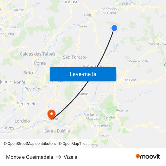 Monte e Queimadela to Vizela map