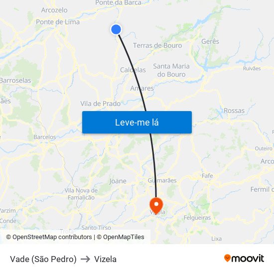 Vade (São Pedro) to Vizela map
