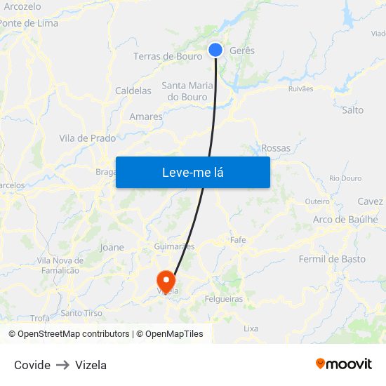 Covide to Vizela map