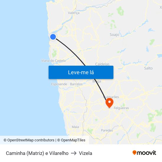 Caminha (Matriz) e Vilarelho to Vizela map