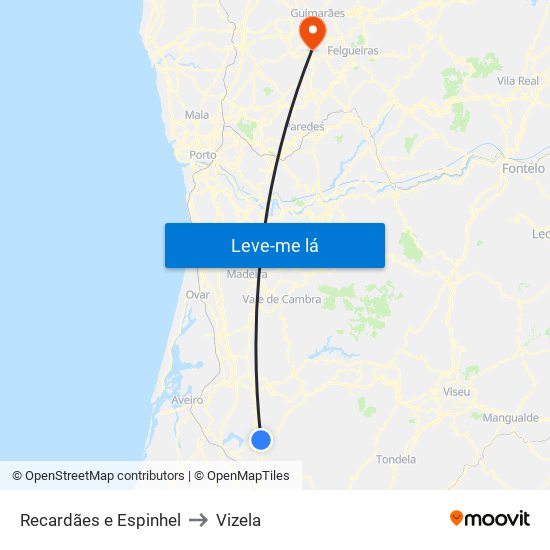 Recardães e Espinhel to Vizela map