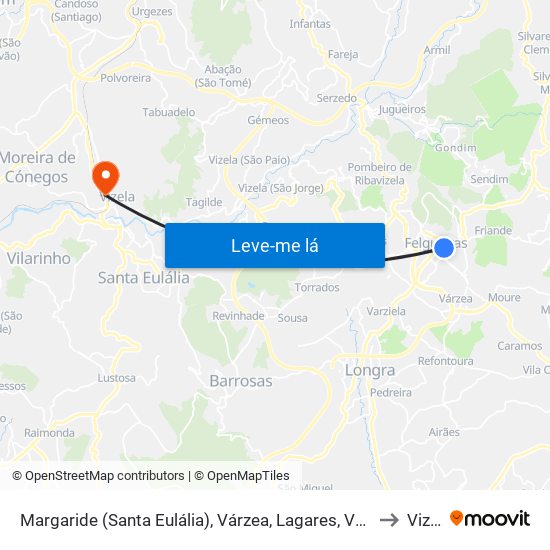 Margaride (Santa Eulália), Várzea, Lagares, Varziela e Moure to Vizela map