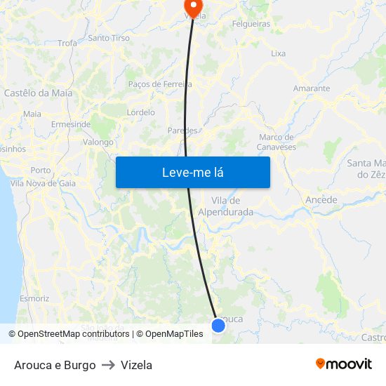 Arouca e Burgo to Vizela map