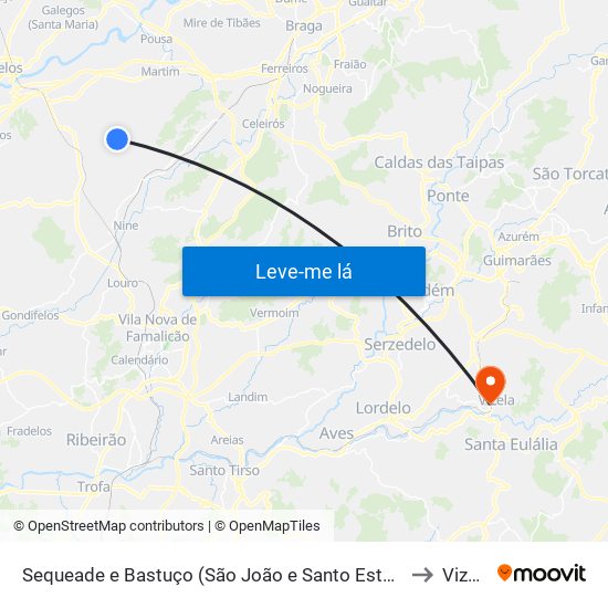 Sequeade e Bastuço (São João e Santo Estêvão) to Vizela map